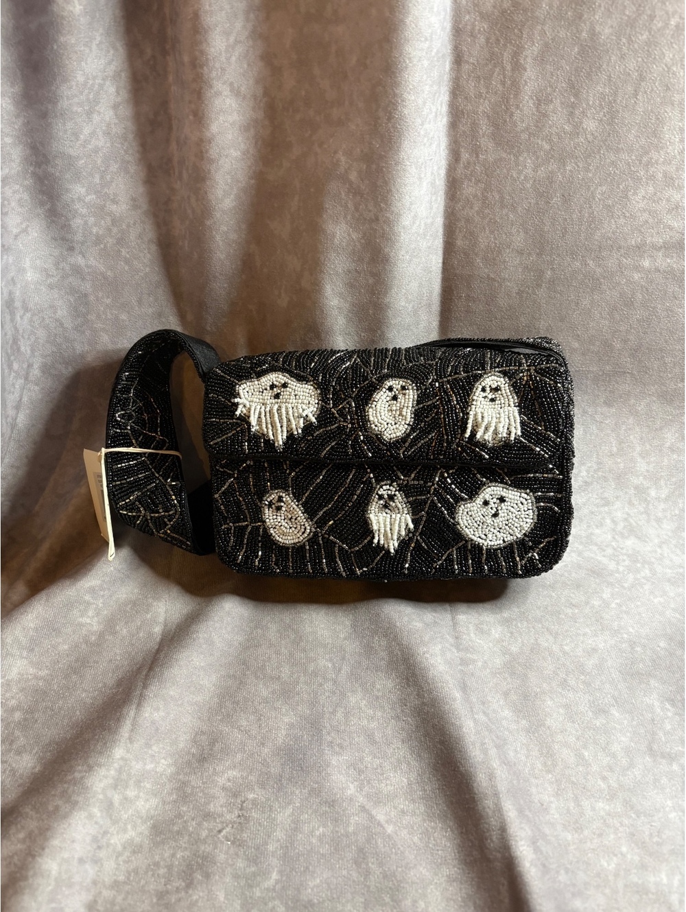 Sol & Mer NWT Black Beaded Halloween Ghost Shoulder Bag Spiderweb MSRP $98